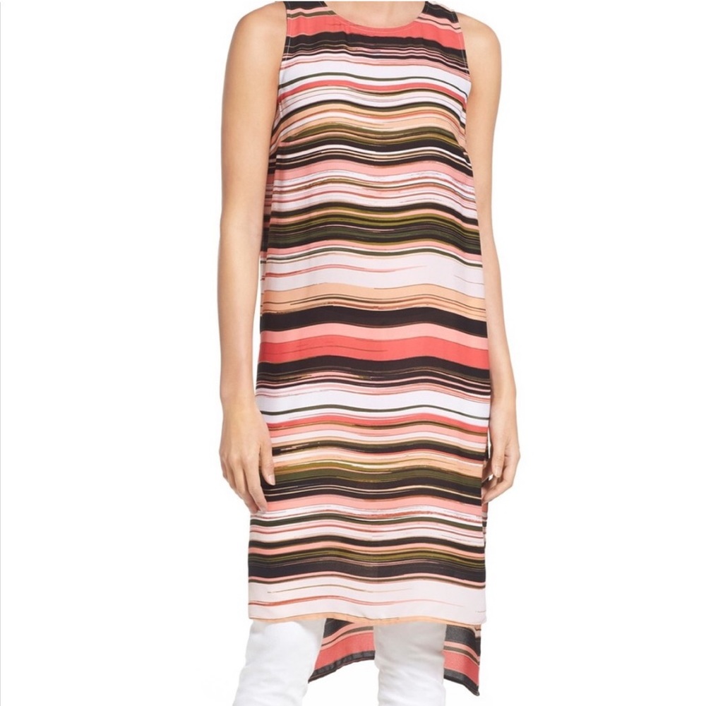 Vince Camuto Striped Sleeveless Tunic Tank Longline Petite